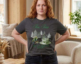 Camiseta con estampado de árboles de té y un toque de magia / Gráfico de bosque con taza de té