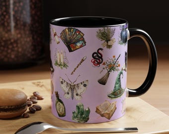 Taza / Taza de café con estampado de estilo cottagecore de bruja