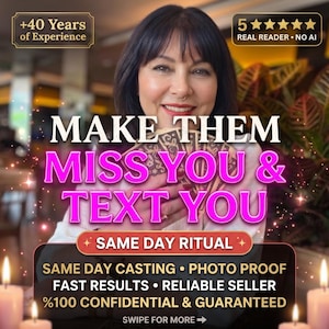 Puede incluir: Una persona sostiene un abanico de cartas de tarot con el texto: +40 Years of Experience, 5 Star Real Reader No AI, MAKE THEM MISS YOU & TEXT YOU, SAME DAY RITUAL, SAME DAY CASTING, PHOTO PROOF, FAST RESULTS, RELIABLE SELLER, %100 CONFIDENTIAL & GUARANTEED, SWIPE FOR MORE.