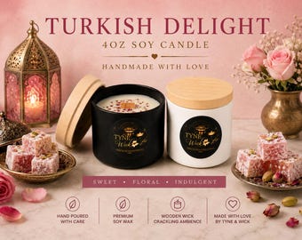 Turkish Delight Soy Candle 4oz | Wooden Wick | Luxury Handmade Home Fragrance Gift