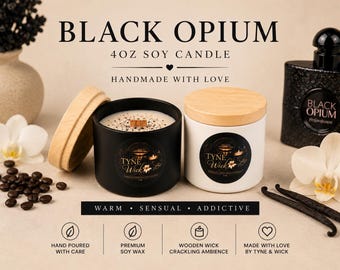 Black Opium Soy Candle 4oz | Wooden Wick | Luxury Handmade Home Fragrance Gift