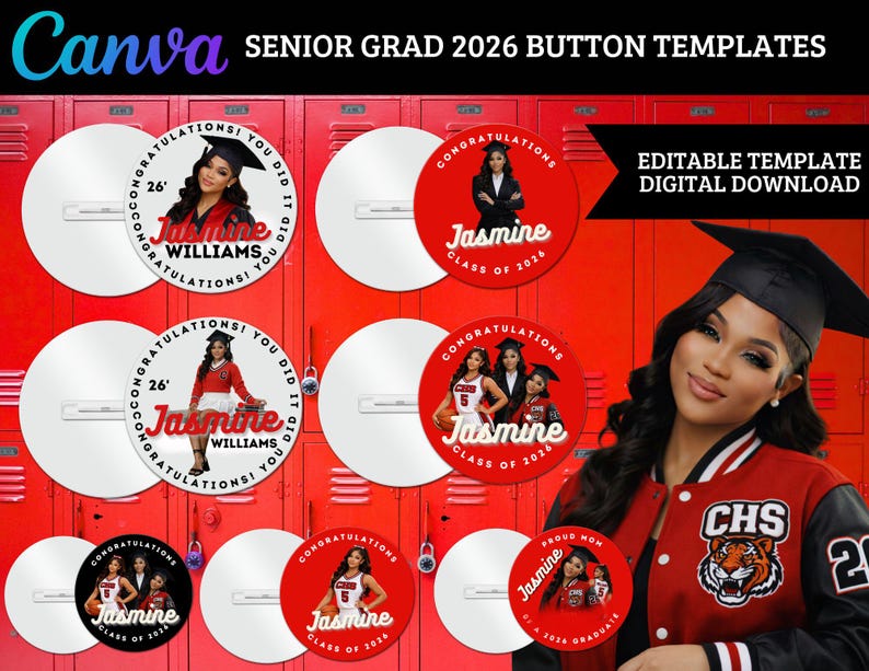 Graduation Button Template 2026 Canva Editable | Senior Pin Button ...