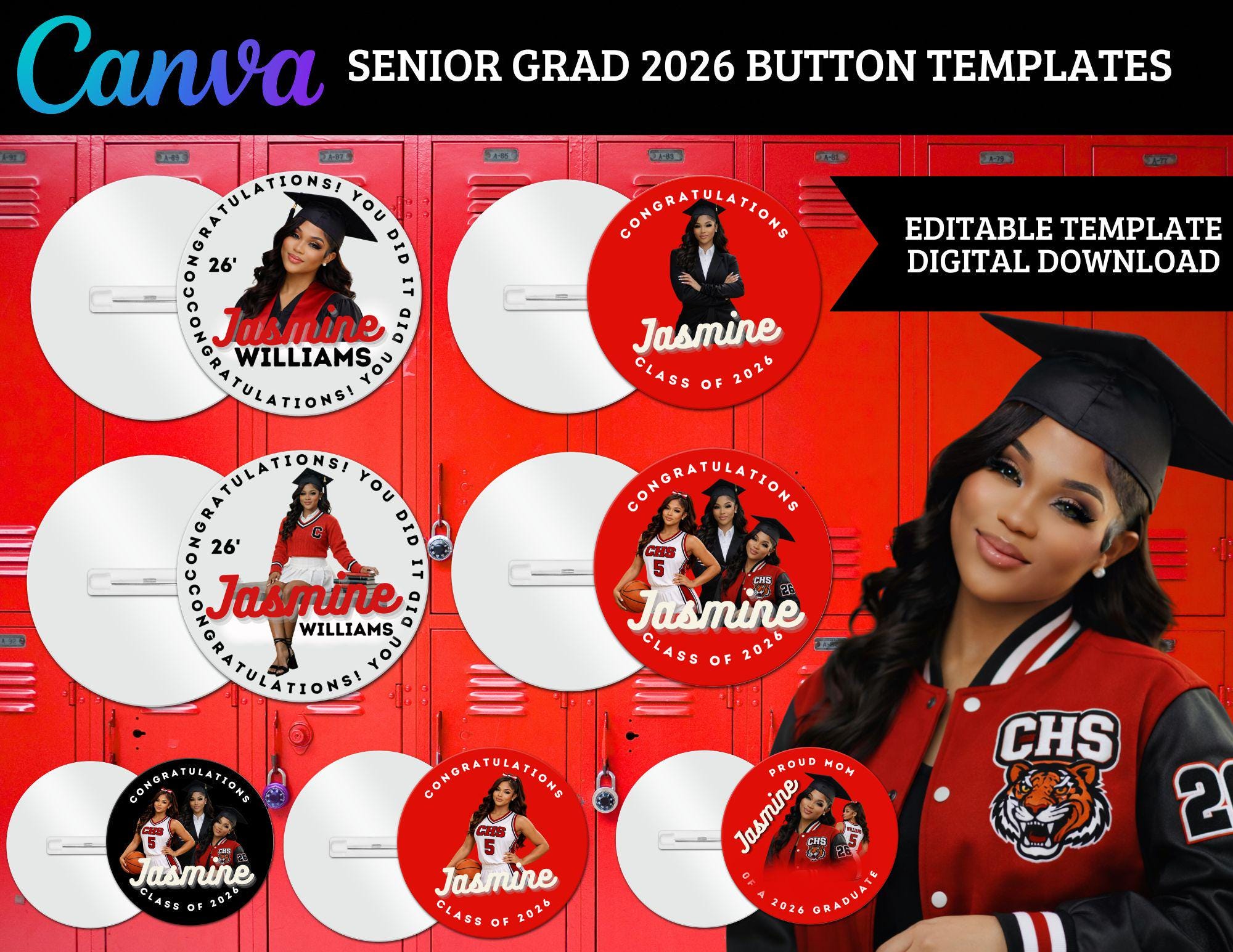 Graduation Button Template 2026 Canva Editable | Senior Pin Button ...