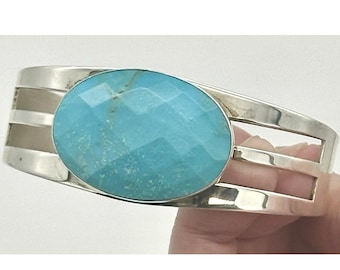 Bransoletka VTG Jay King Desert Rose Trading DTR .925 Blue Turquoise Sterling Cuff
