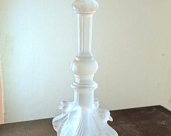 Val Saint Lambert VSL Frosted Crystal Candlestick Holder Signed Belgian Art Glass 11.5 Inch