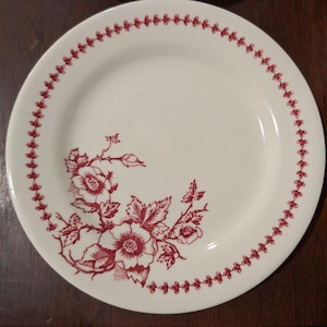 Buffalo China Red Floral Bread Plates Set of 4 Vintage Restaurant Ware Diner Transferware