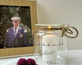 Gedenkglas | Erinnerungslicht | Kerze im Glas | du fehlst | ich denk an dich | Licht für Zuhause | Dekoration | Andenken | personalisiert |