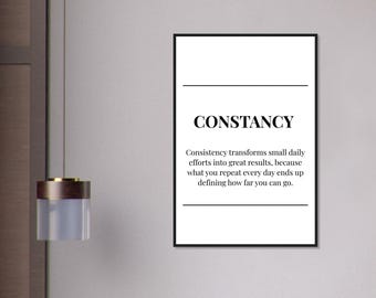 Constancy white poster,Motivational poster, wall art, home office, gym poster, inspiration, office art, success quote