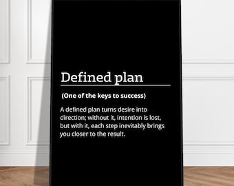 defined plan, Motivational poster, wall art, discipline, home office, gym poster, inspiration, office art, success quote
