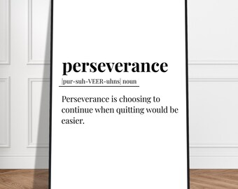 perseverance definition, Motivational poster, wall art, discipline, home office, gym poster, inspiration, office art, success quote