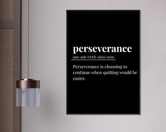 perseverance black, Motivational poster, wall art, discipline, home office, gym poster, inspiration, office art, success quote