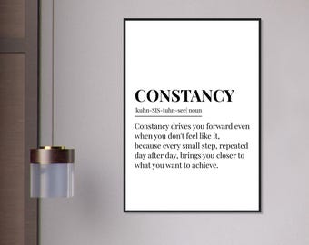 Constancy, Motivational mural art, focus and discipline, personal success, gym and office, daily inspiration, goals and consistency