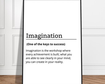 Poster Imagination, with a motivational and inspirational message, office decor, typography, entrepreneurship, present, minimalist wall art