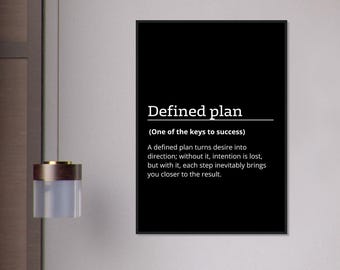 defined plan, Motivational poster, wall art, discipline, home office, gym poster, inspiration, office art, success quote