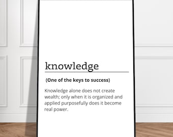 knowledge poster, with a motivational and inspirational message, office decor, typography, entrepreneurship, present, minimalist wall art