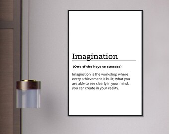 Poster Imagination, with a motivational and inspirational message, office decor, typography, entrepreneurship, present, minimalist wall art