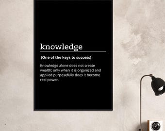 knowledge, Motivational poster, wall art, discipline, home office, gym poster, inspiration, office art, success quote