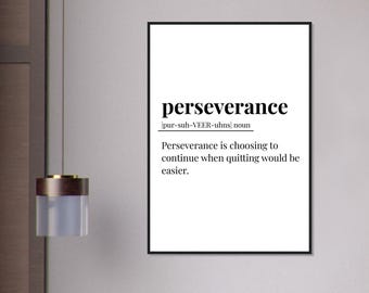 perseverance definition, Motivational poster, wall art, discipline, home office, gym poster, inspiration, office art, success quote