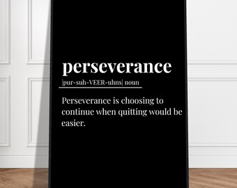 perseverance black, Motivational poster, wall art, discipline, home office, gym poster, inspiration, office art, success quote