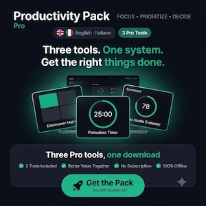 Bundle Produttività - 3 Tool Pro | Matrice Eisenhower + Timer Pomodoro + Side Hustle | App HTML Offline