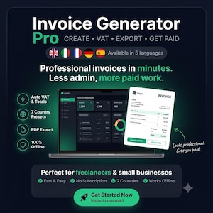 Invoice Generator Pro | 5 Languages | Offline HTML Tool | Instant PDF Export | Freelance & Small Business | No Subscription
