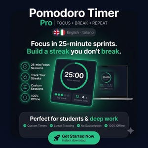 Pomodoro Timer Pro | Tecnica del Pomodoro | Studio e Concentrazione | Tool HTML Offline | Produttività