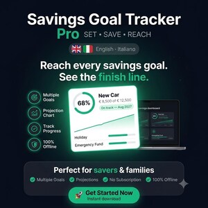 Tracker Obiettivi Risparmio Pro | Multi Obiettivo | Progresso Visivo | Tool HTML Offline | App Mobile