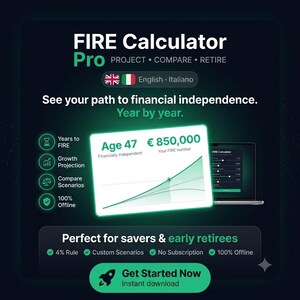 Calcolatore FIRE Pro | Indipendenza Finanziaria | Regola del 4% | Tool HTML Offline | App Mobile e Desktop