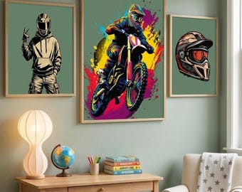 Paquete de pósteres de pilotos de motocross, arte de cascos de motocross (descarga digital)