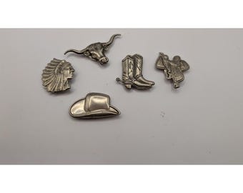 Vintage Western Silber Ton Knopf Covers Set 5 Cowboy Boots Hut Longhorn Sattel
