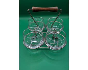 Vintage Anchor Hocking Roly Poly Glasögon Set med 4 Trådburk Trähandtag MCM