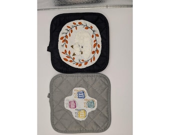 Handmade Set of 2 Hand-Embroidered Hot Pad or Pot Holder