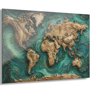 Mapa del mundo en acrílico / Lámina decorativa para la sala de estar / Hogar u oficina