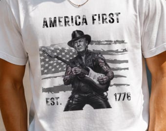 Camiseta America First, camiseta gráfica patriótica del país, camiseta de EE. UU. fundada en 1776, camiseta vintage con la bandera estadounidense para hombre, regalo para papá.