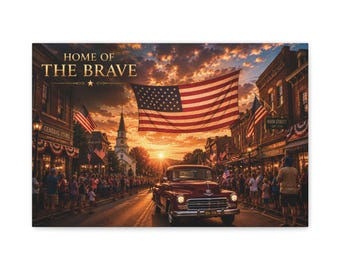 Lienzo con la bandera estadounidense "Home of the Brave" / Decoración de pared para sala de estar