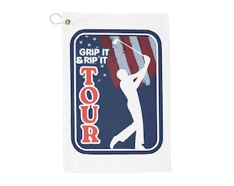 Toalla de golf Grip It & Rip It Tour / silueta de golfista, diseño de bandera patriótica / Regalo divertido de golf para hombres