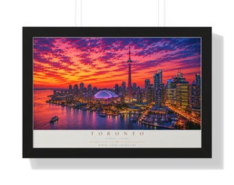 Póster enmarcado del horizonte de Toronto al atardecer / Arte mural de paisaje urbano / Lámina decorativa para el hogar