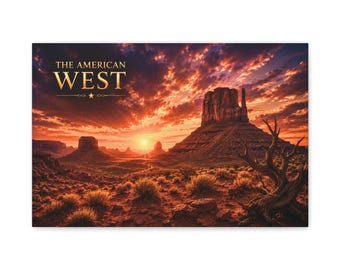 Lienzo con paisaje de atardecer en el oeste americano / Lámina decorativa para la pared del salón