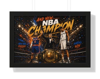 NBA Champion Poster horizontal gerahmt | Basketball Wandkunst, Knicks Win