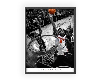 Póster de mate de baloncesto con marco de madera / Arte mural deportivo, póster enmarcado en blanco y negro para pared