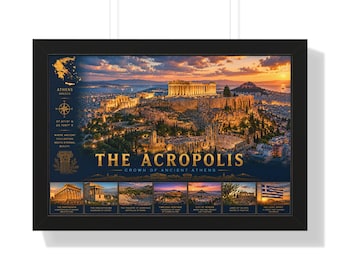 Póster de la Acrópolis enmarcado en formato horizontal / Lámina de viaje a Atenas, monumentos griegos