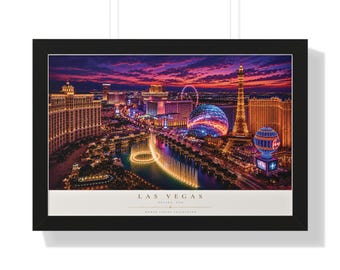 Póster enmarcado del horizonte de Las Vegas / Decoración de pared del Strip nocturno de neón