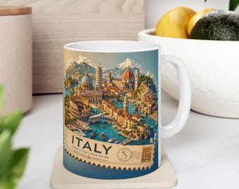 Taza con diseño de postal de viaje de Italia / Taza de cerámica de Italia