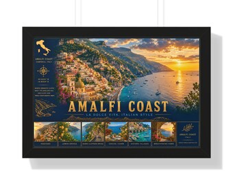 Arte mural de la Costa Amalfitana, póster de viaje de Italia, lámina decorativa para oficina, decoración de pared para sala de estar, arte mural italiano, regalo para amantes de los viajes