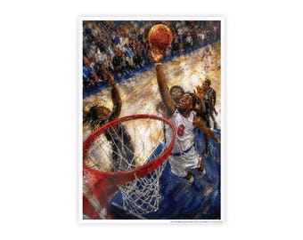 Póster de mate de baloncesto / Póster brillante, arte mural deportivo, lámina de acción en la cancha / decoración del hogar