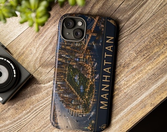 Funda para teléfono con el horizonte de Manhattan / Funda para iPhone con paisaje urbano nocturno aéreo de Nueva York