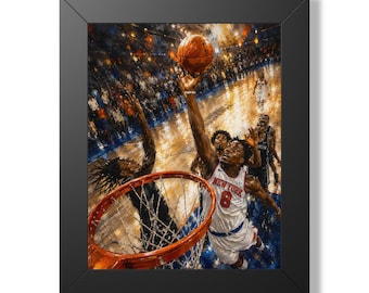 Póster de mate de baloncesto enmarcado en formato vertical / Arte mural deportivo / Póster decorativo para el hogar