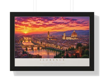 Póster enmarcado con vista panorámica de Florencia al atardecer / Lámina decorativa para la pared del salón