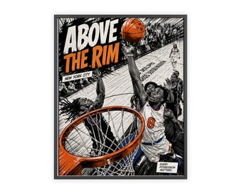 Póster de baloncesto de Nueva York con marco de madera / Arte mural deportivo / Impresión de póster