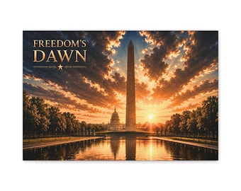 Lienzo/Cuadro de pared con acabado mate "Freedom's Dawn" y el Monumento a Washington.